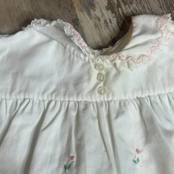 Tiny Tots Original Infant White Embroidered Pink Flowers Dress and Booties - Picture 7 of 9